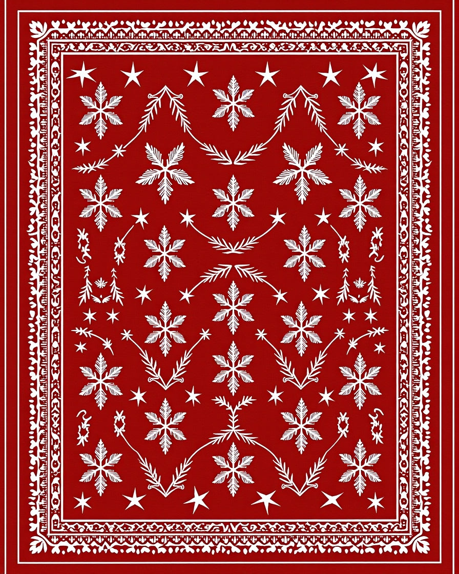 Red Snowflake Star Festive Pattern Rug