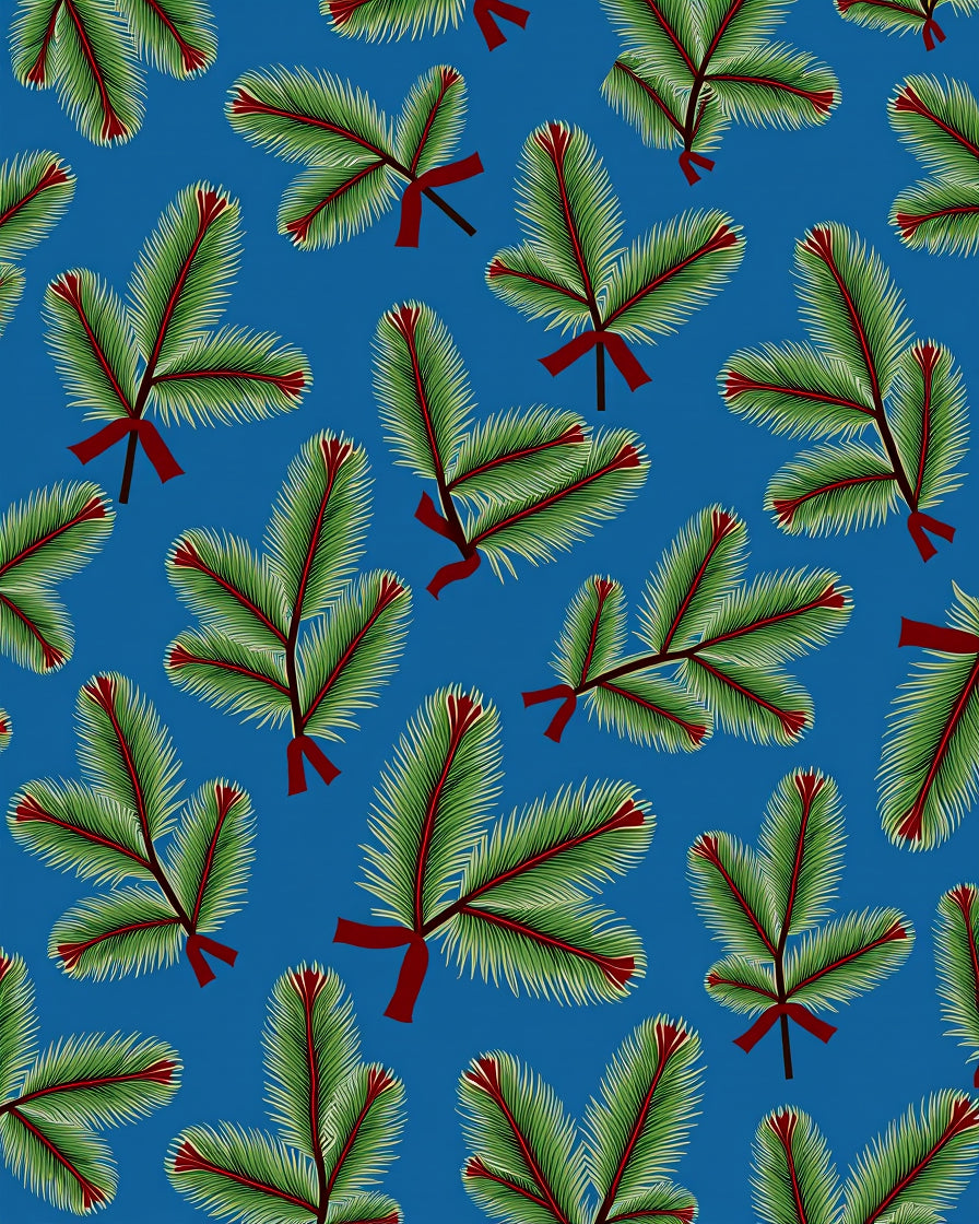 Festive Green Pine Sprigs Red Bows Rug