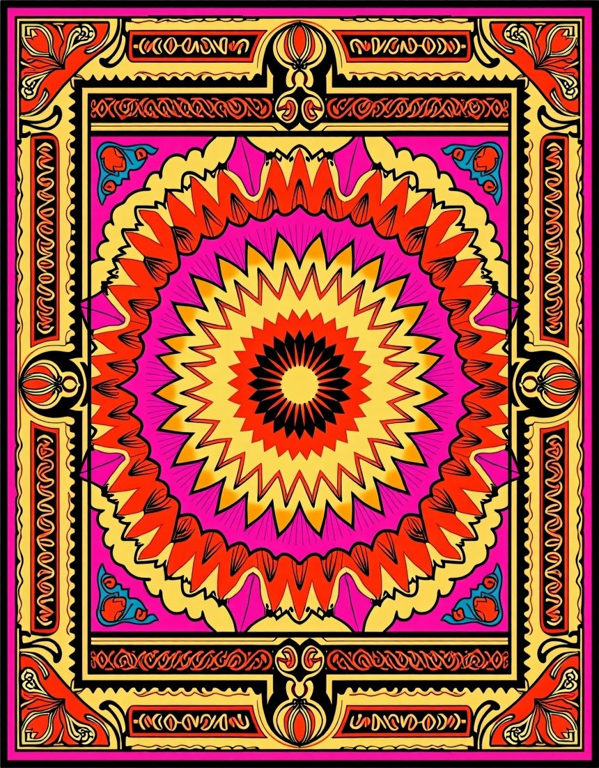 Vibrant Sunburst Mandala Pattern Rug