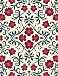 Dark Red Floral Scroll Pattern Rug