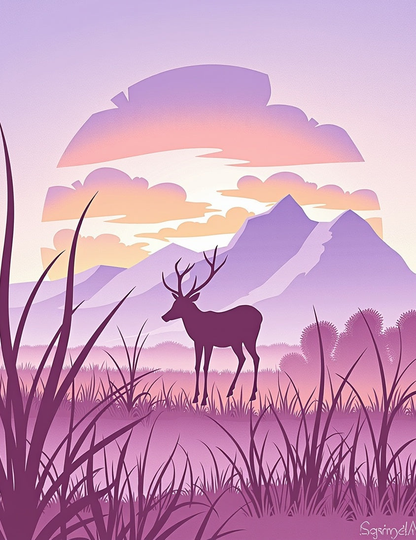 Purple Deer Mountain Landscape Rug