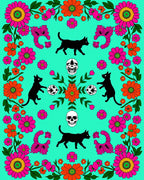 Whimsical Cats Skulls Floral Rug