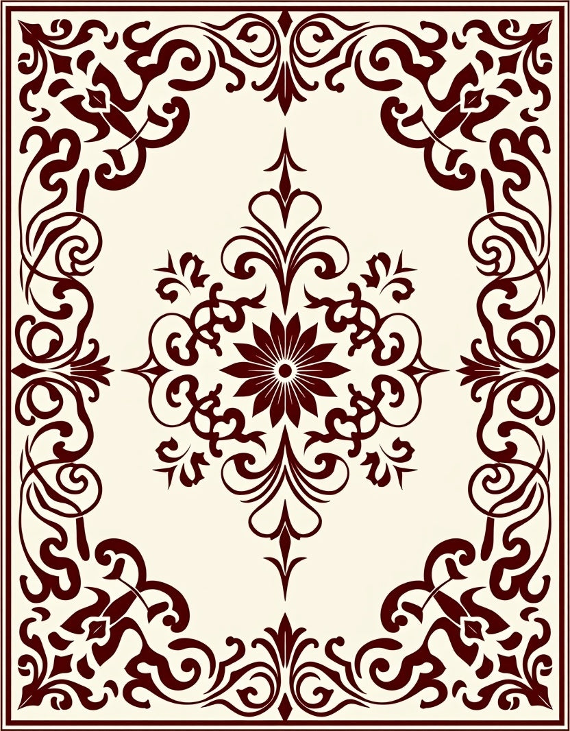 Ornate Maroon Swirls Floral Medallion Rug