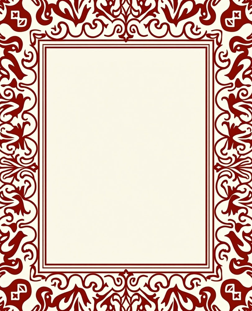 Classic Red Floral Scroll Border Design Rug
