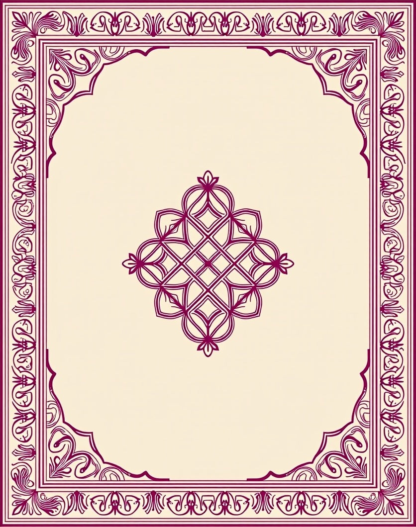 Ornate Burgundy Geometric Border Detail Rug