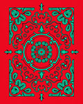 Red Teal Floral Mandala Pattern Rug