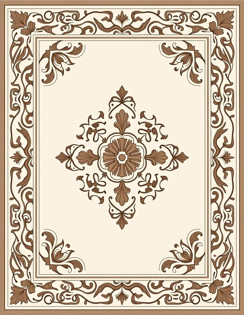 Classic Floral Detailed Cream Brown Rug