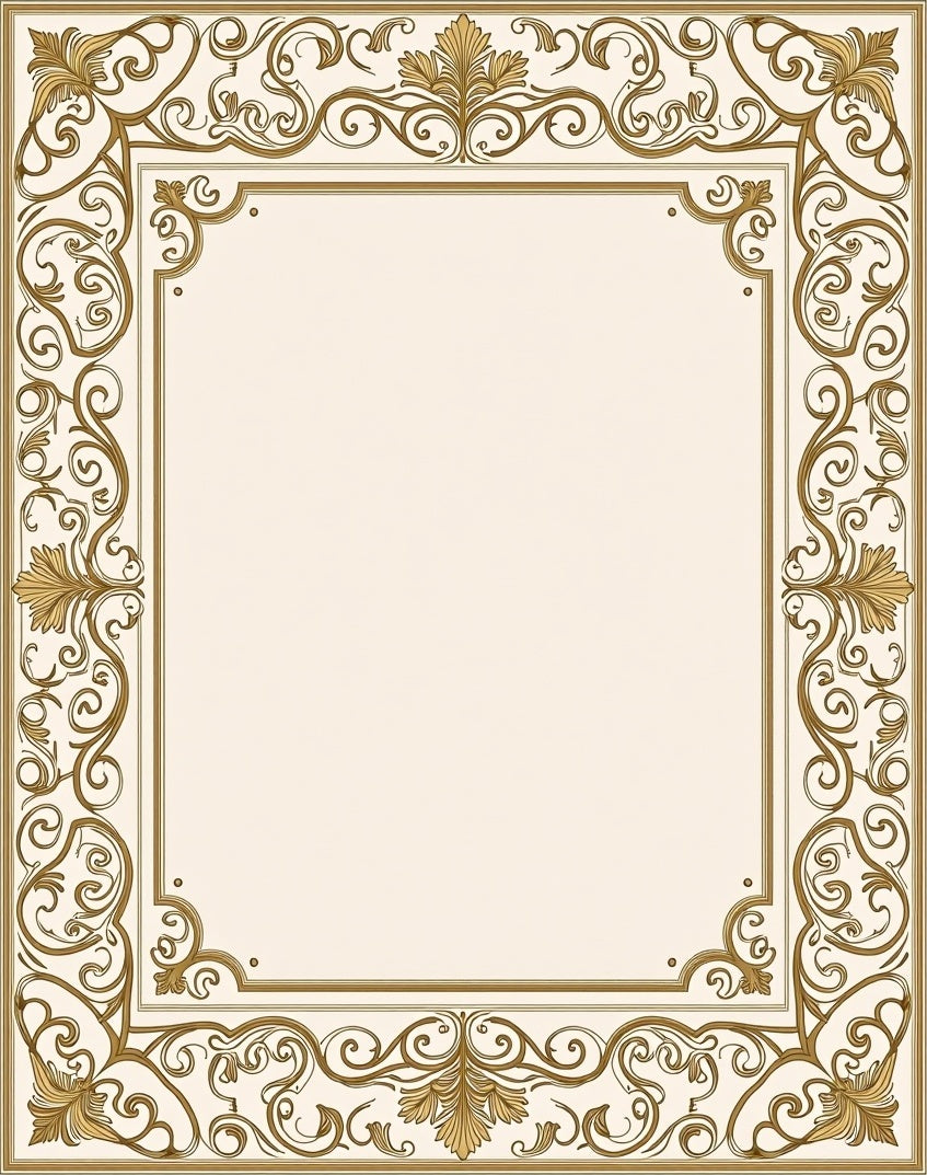 Ornate Golden Flourish Border Design Rug