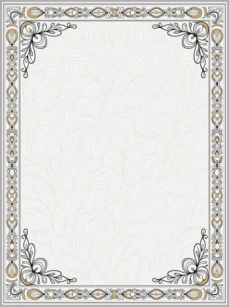 Elegant Light Beige Floral Scroll Border Rug