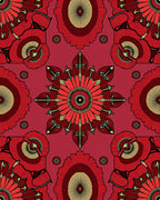 Red Floral Starburst Mandala Rug