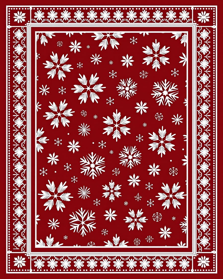White Snowflake Patterned Red Area Rug
