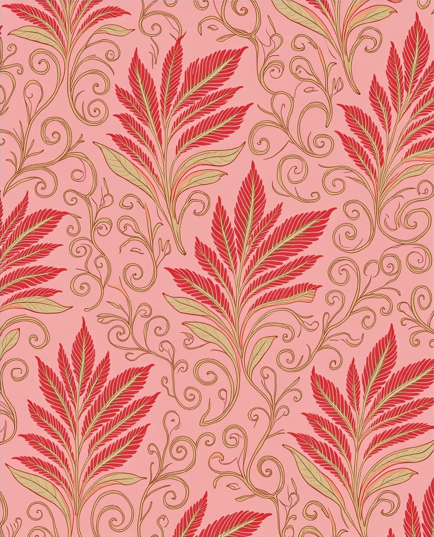 Vintage Floral Swirl Red Leaf Design Rug