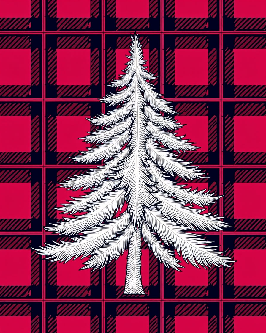 Red Black Plaid Pine Tree Rug