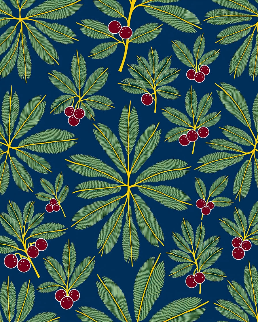 Deep Blue Tropical Berry Leaf Rug