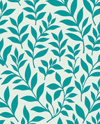 Teal Leaf Pattern Natural Texture Rug