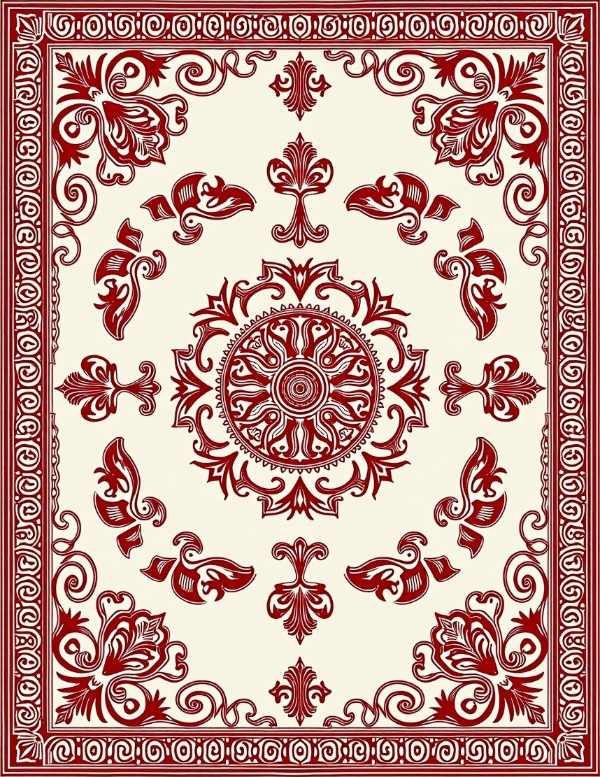 Crimson Classic Floral Mandala Pattern Rug
