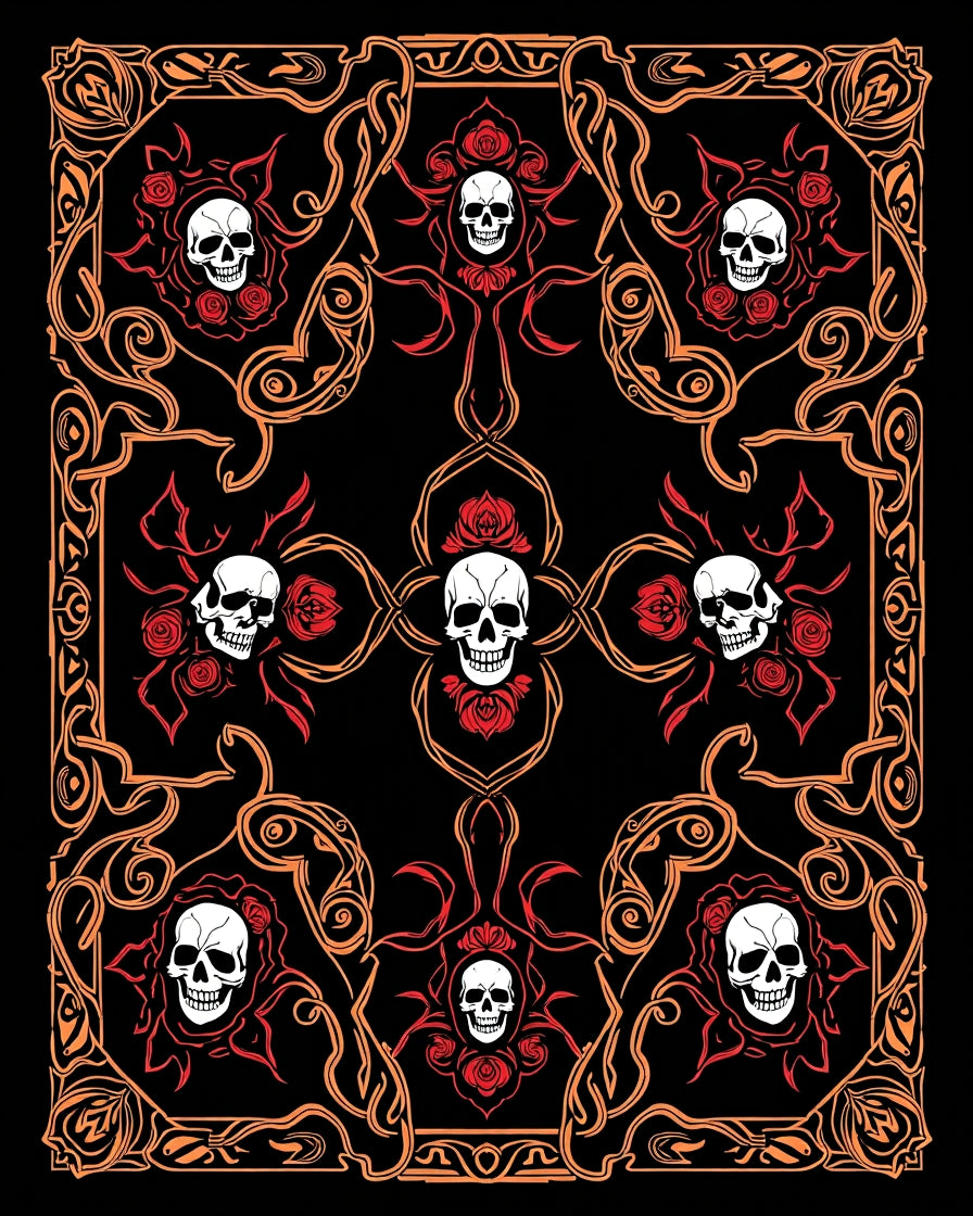 Gothic Skull Rose Ornate Design Rug