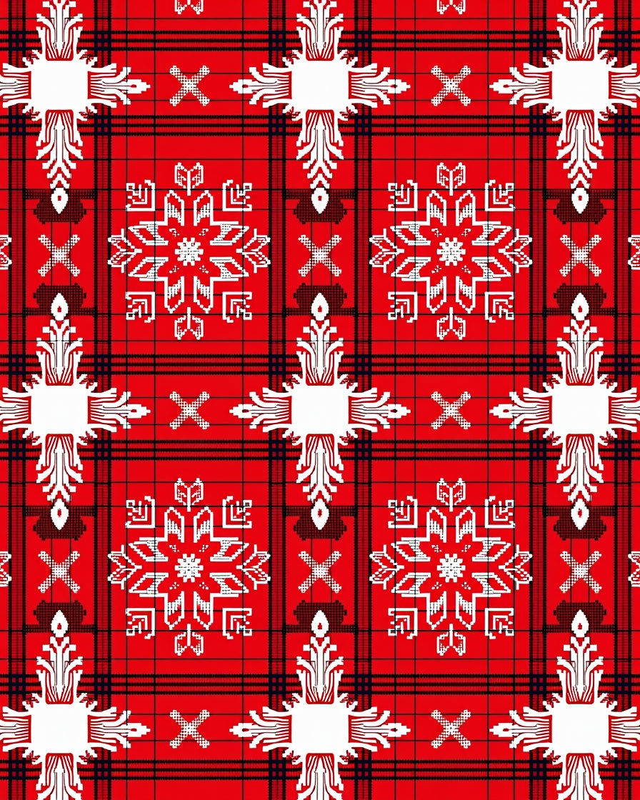 Red White Snowflake Plaid Pattern Rug
