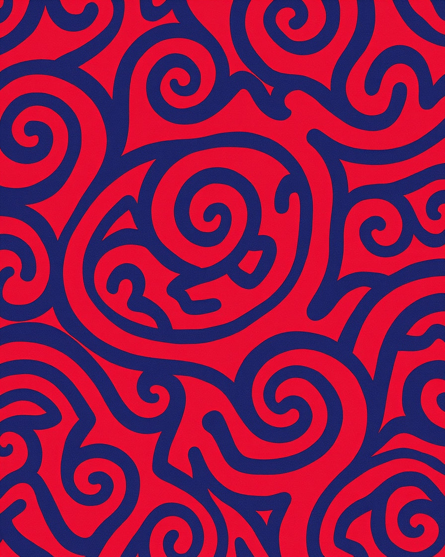 Swirling Red and Blue Pattern Rug