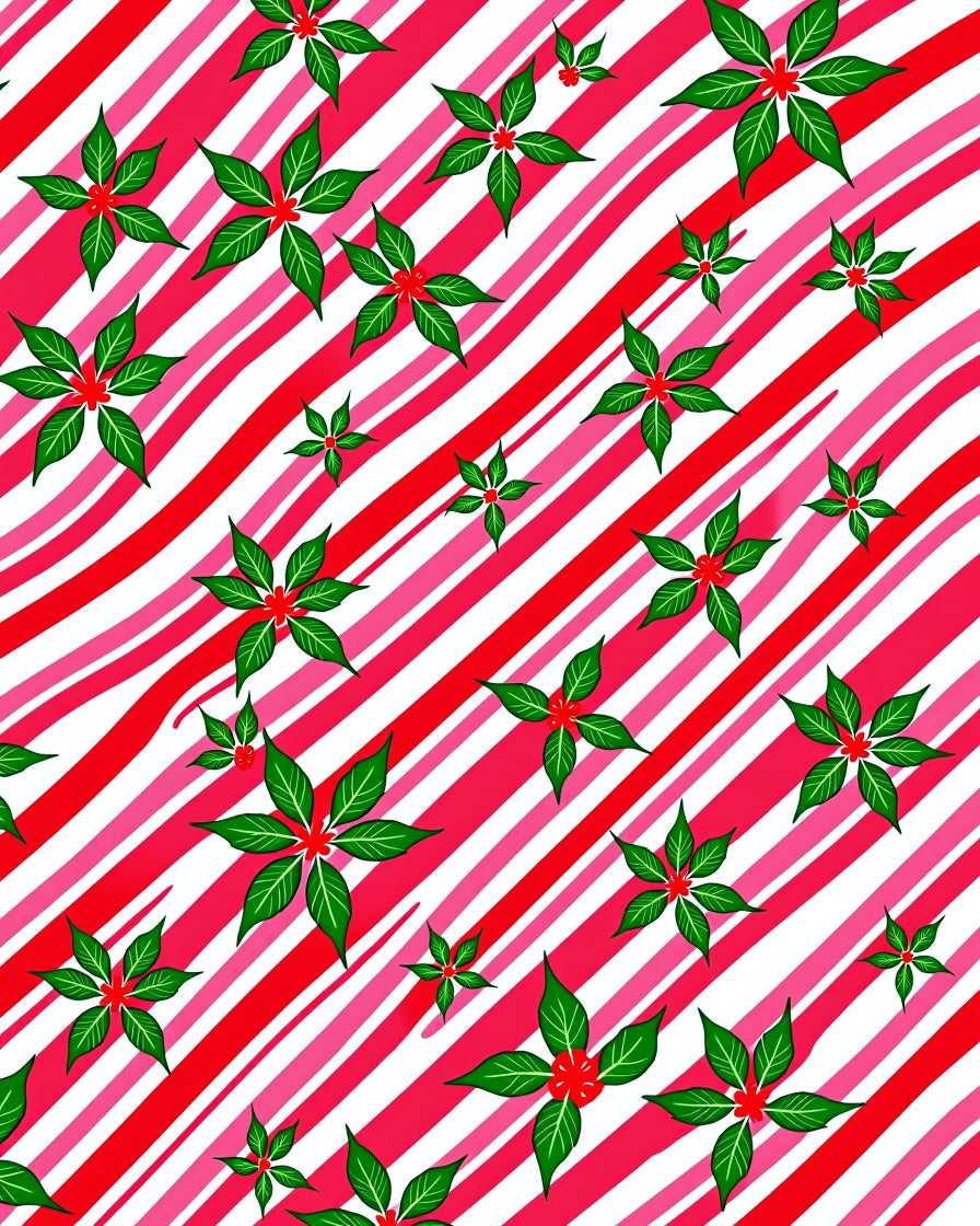 Holiday Red Green Poinsettia Candy Cane Stripes Rug