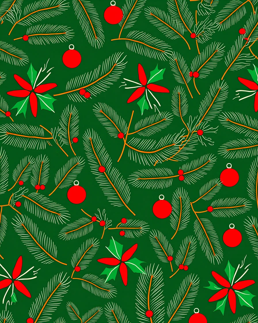 Jolly Evergreen Pine Poinsettia Ornaments Rug