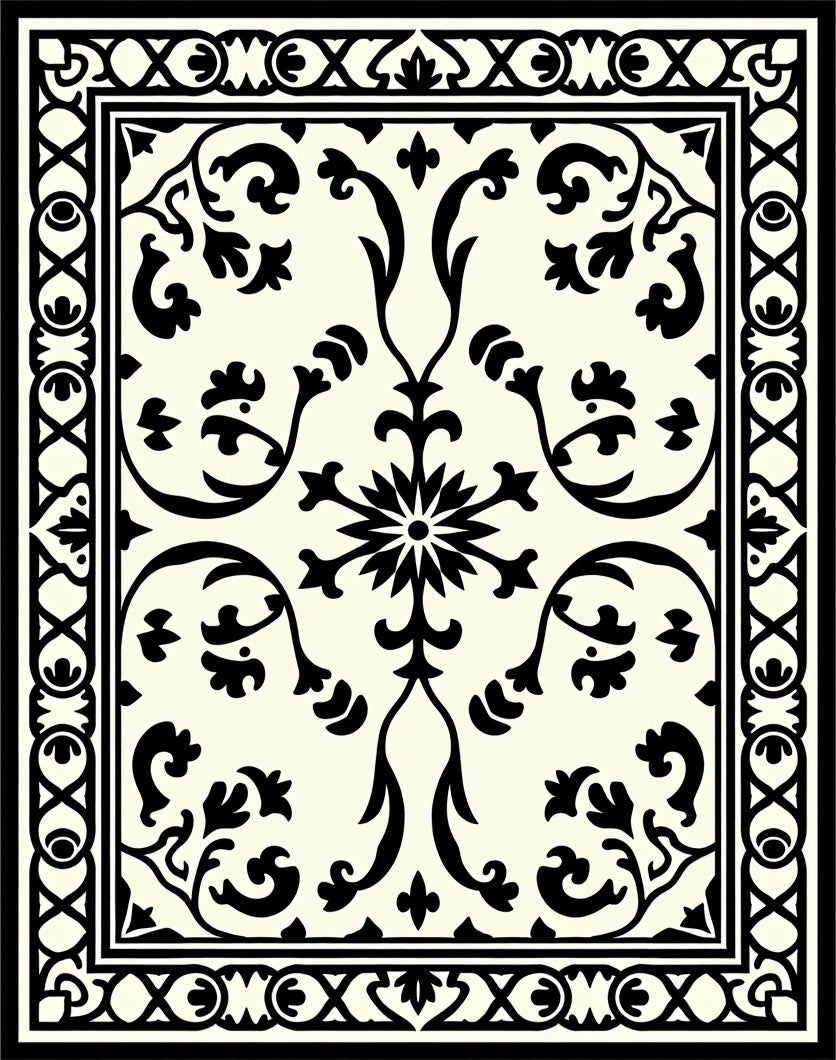Classic Floral Scroll Border Design Rug