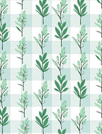 Green Leaf Twig Grid Pattern Rug