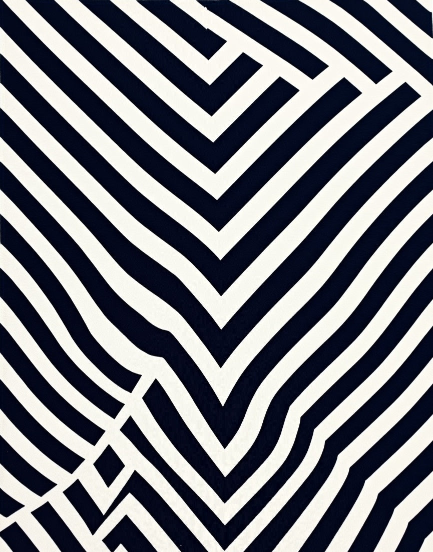 Modern Black White Geometric Stripes Rug