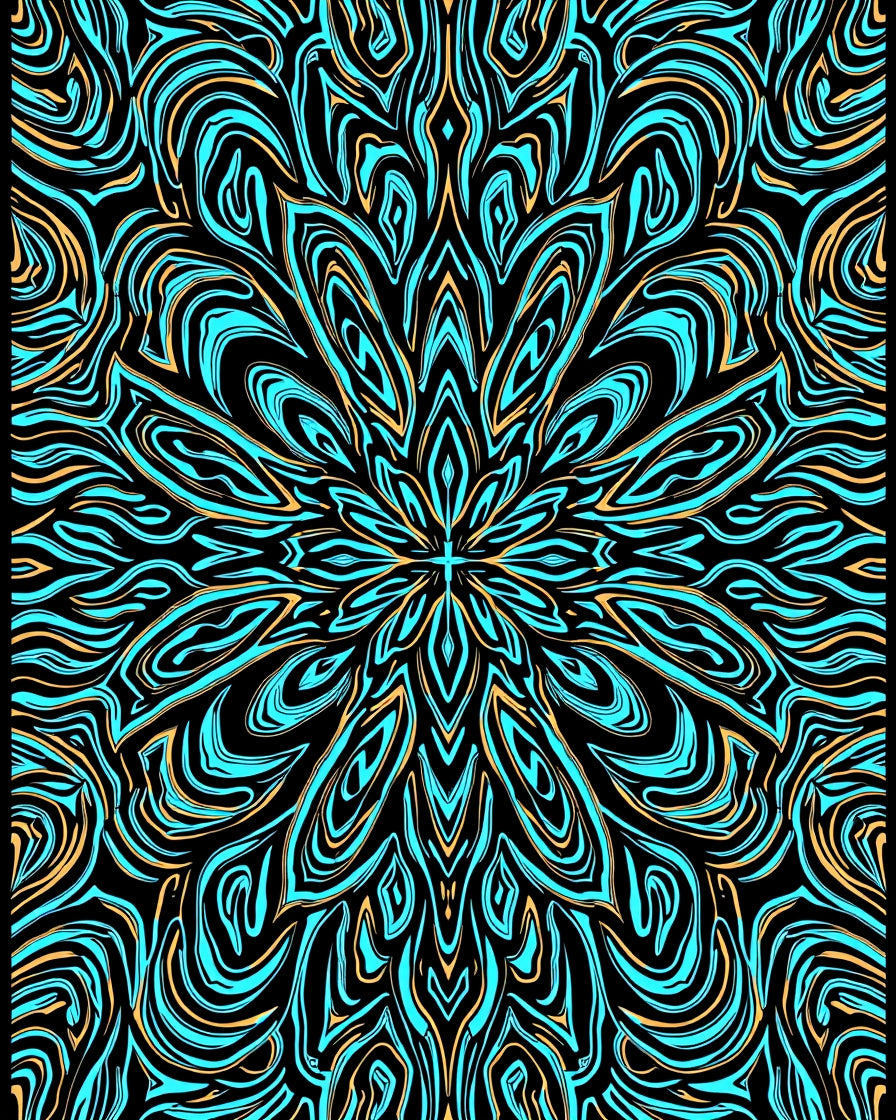 Ornate Blue Gold Swirl Pattern Rug