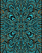 Ornate Blue Gold Swirl Pattern Rug