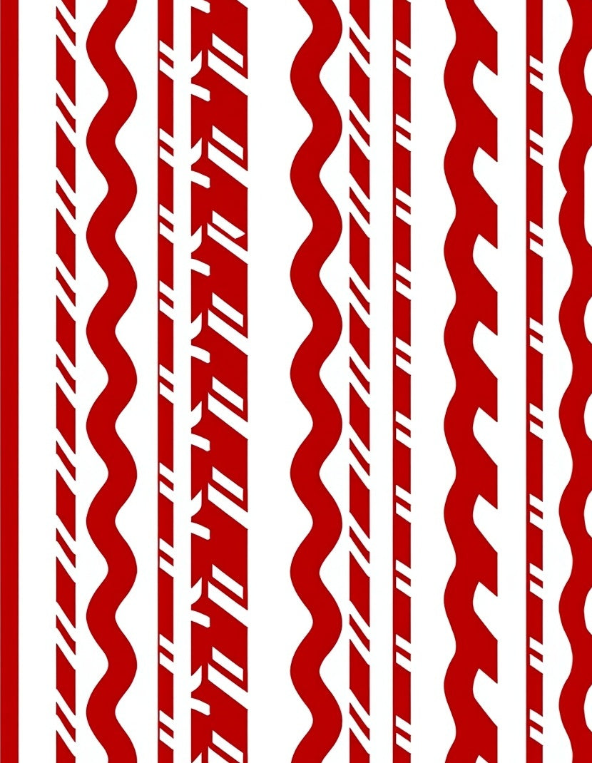 Crimson White Wavy Stripe Arrangement Rug