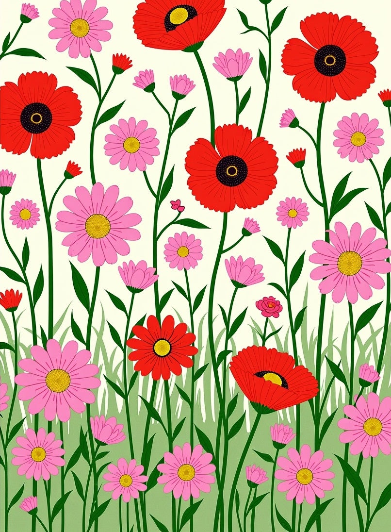 Bold Red and Pink Floral Meadow Rug