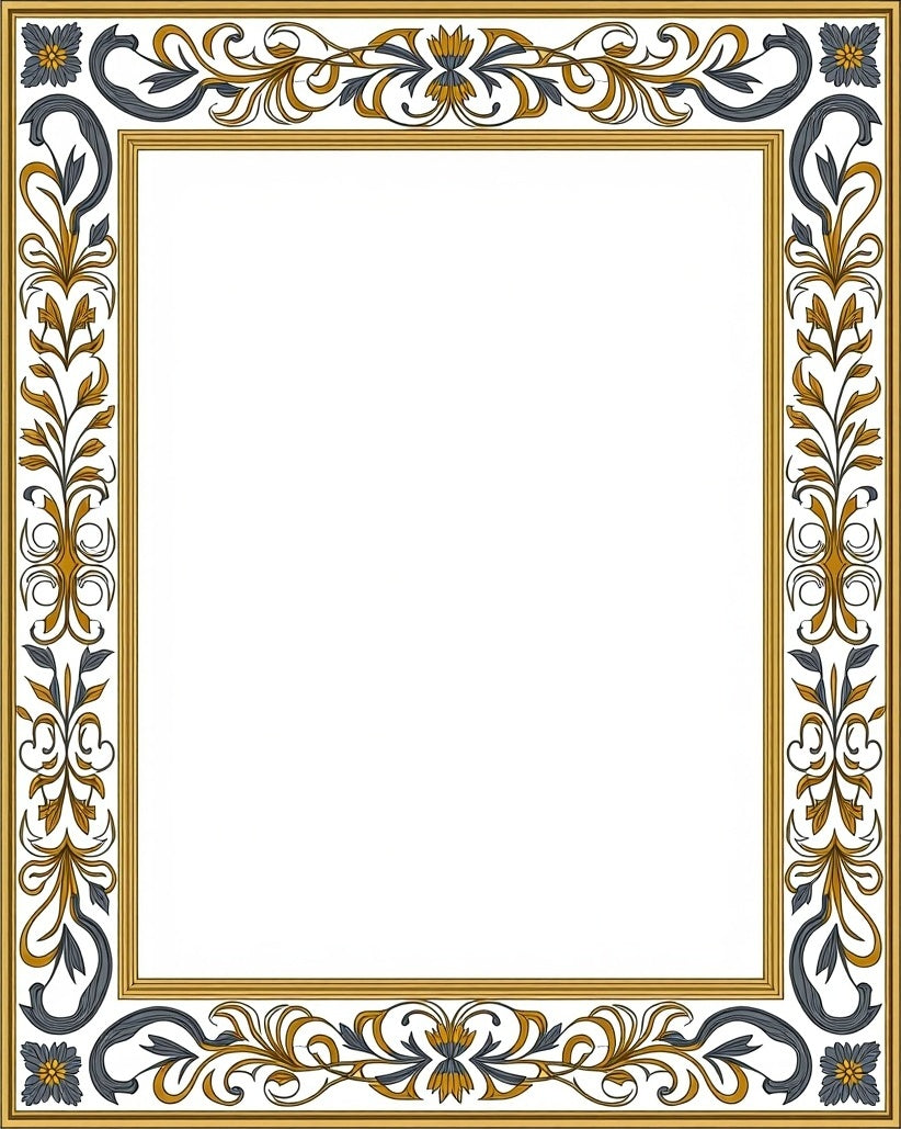 Ornate Floral Vine Border Design Rug