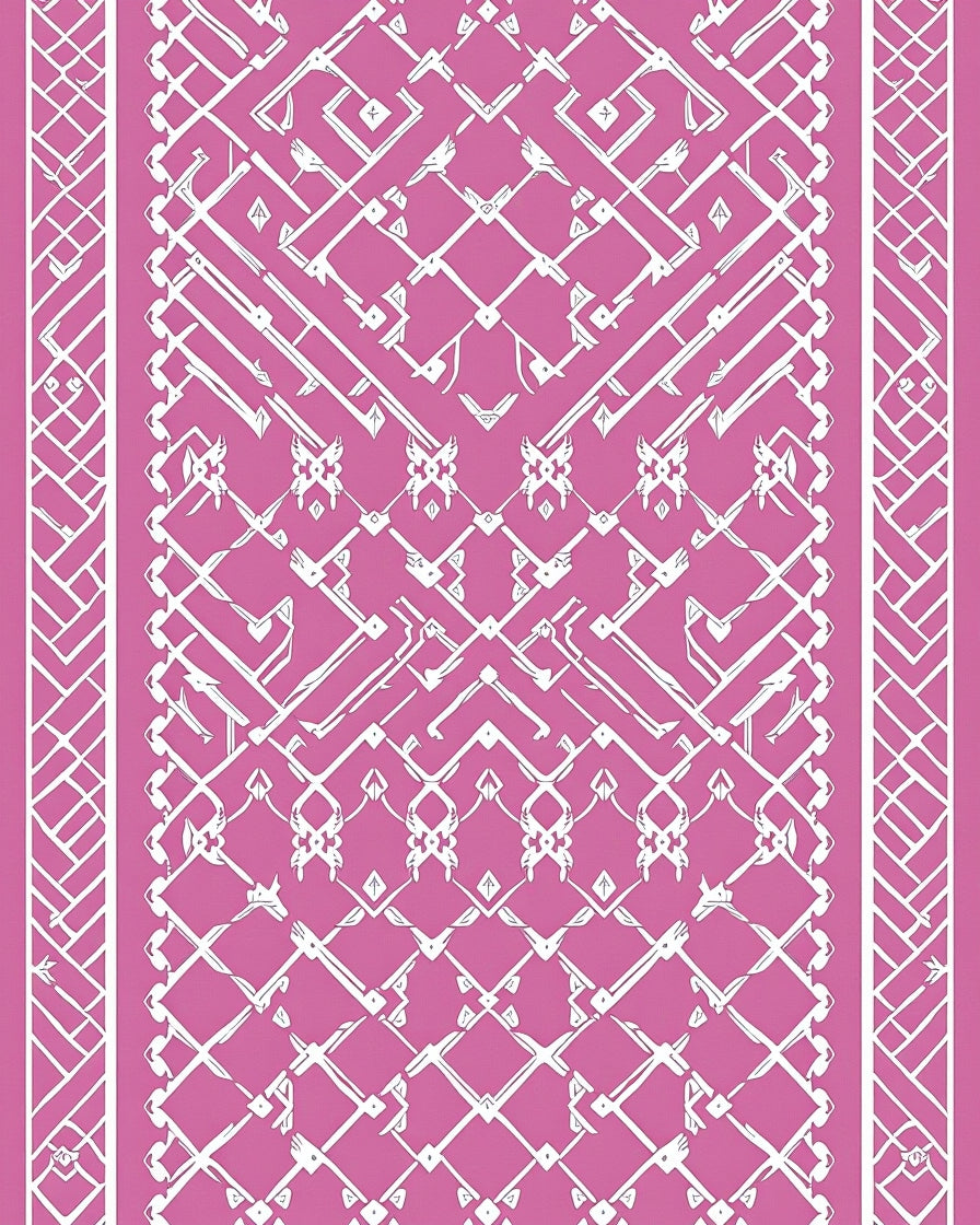 Pink White Symmetric Geometric Lattice Rug