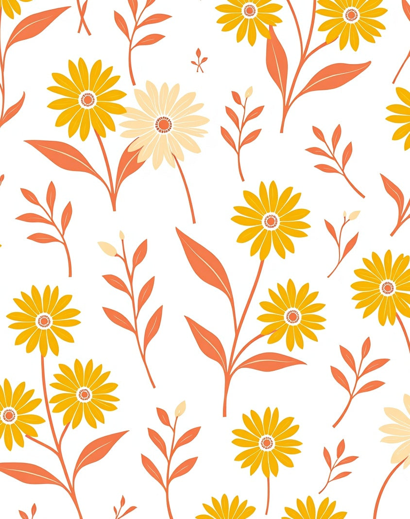 Daisy Floral Pattern with Orange Stems Rug