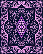 Intricate Floral Pink Violet Outline Rug