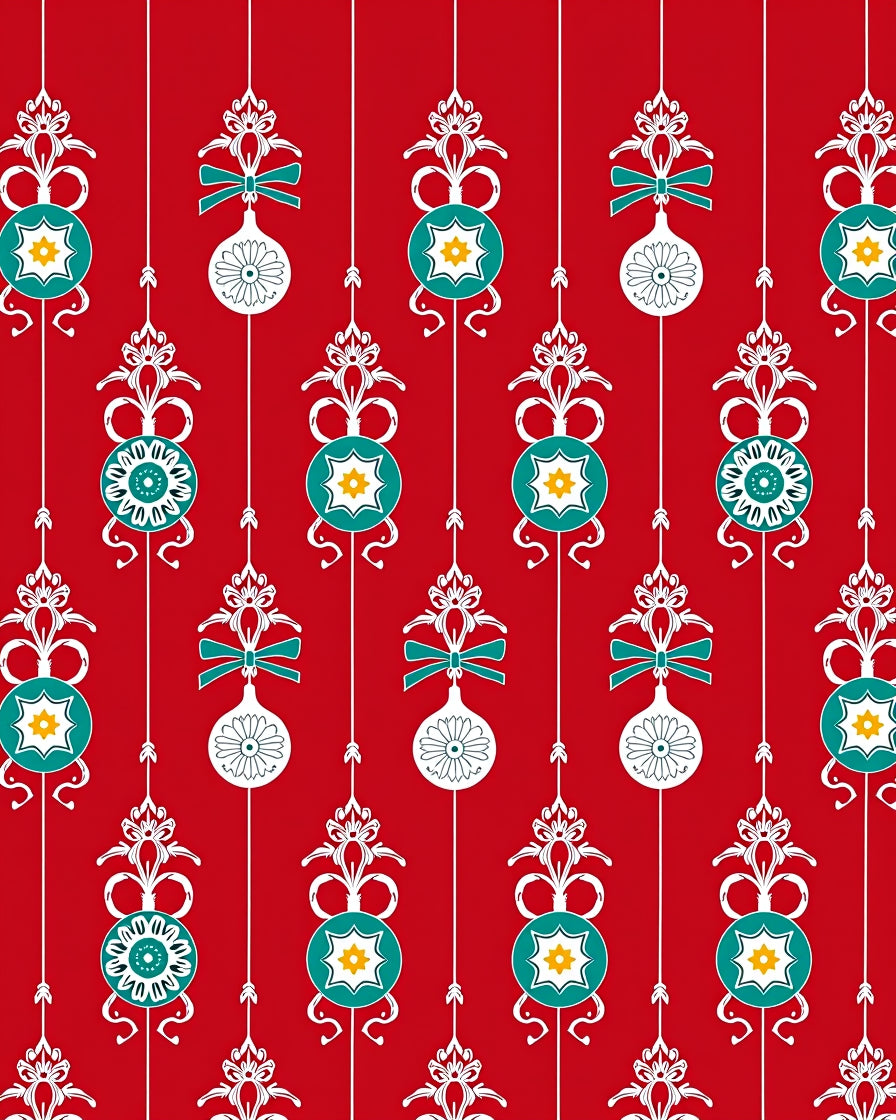 Ornate Red Green White Ornament Pattern Rug