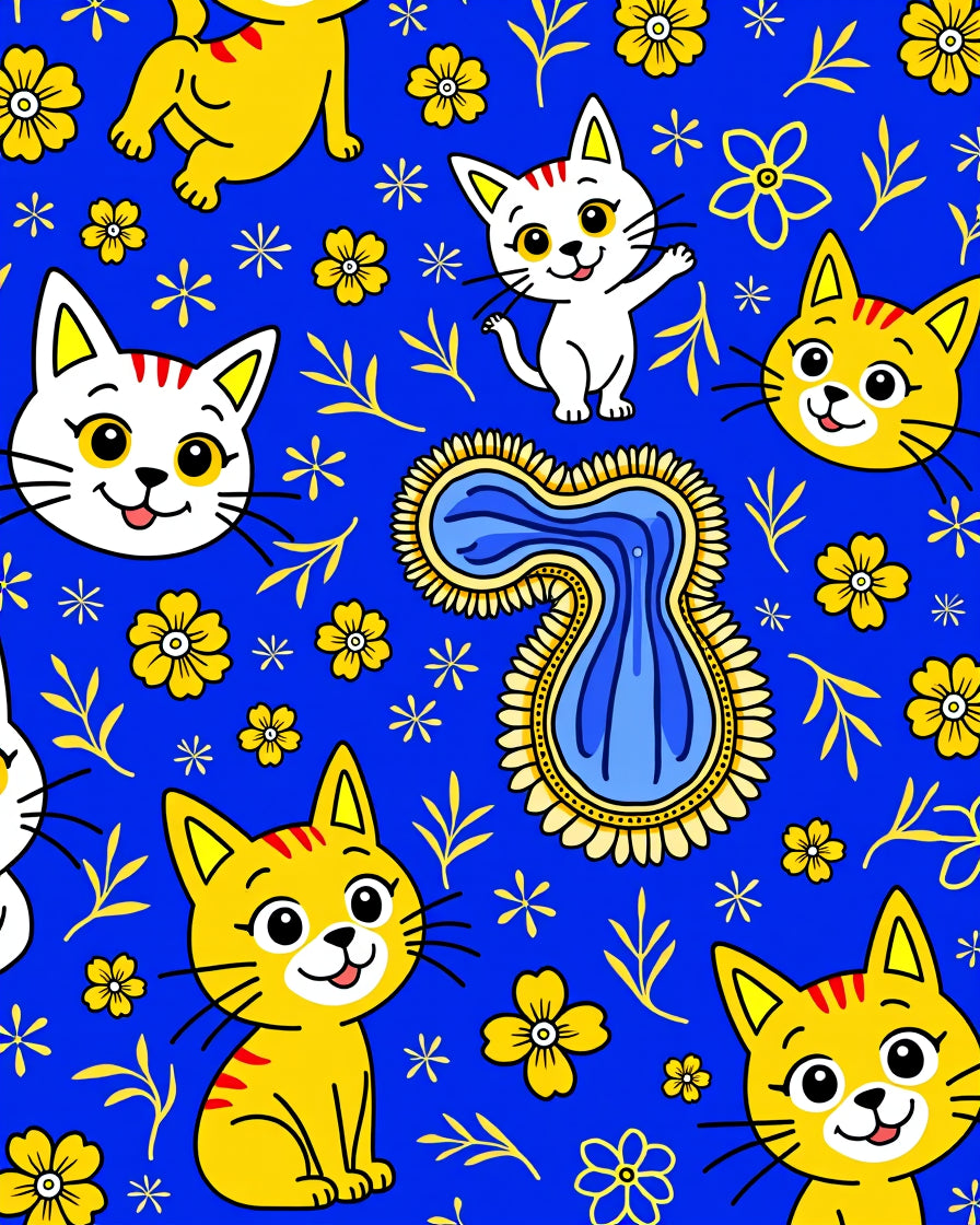 Charming Cats Floral Pattern Rug