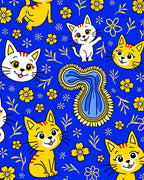 Charming Cats Floral Pattern Rug