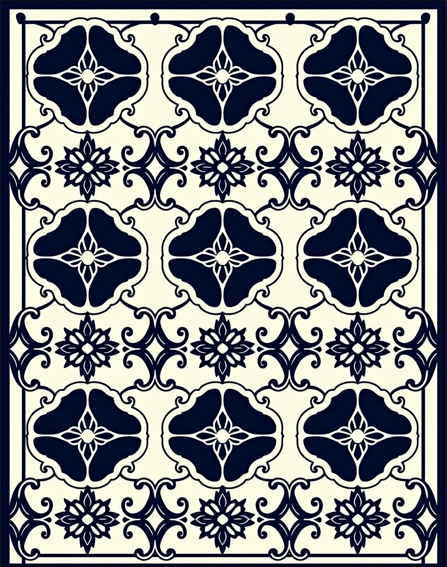 NavyFloral Scrollwork Pattern Rug