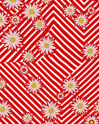 Red White Stripe Daisy Pattern Rug