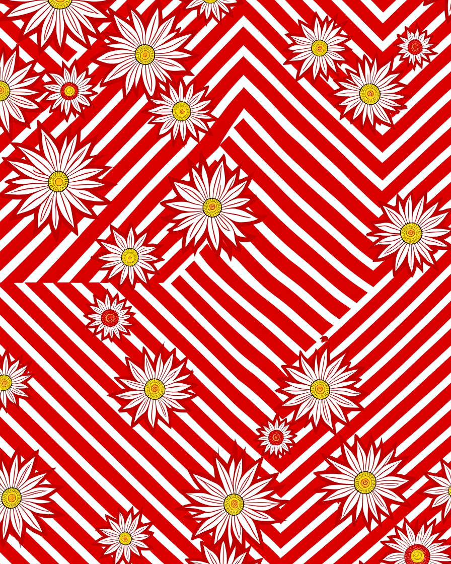 Red White Stripe Daisy Pattern Rug