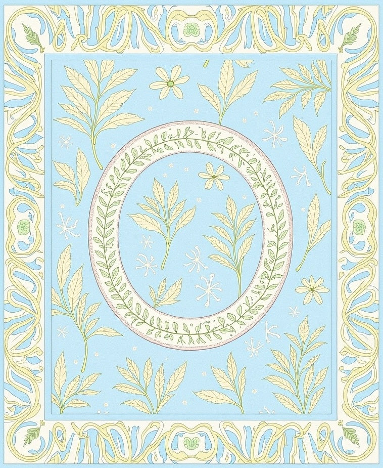 Pale Blue Floral Leaf Pattern Rug