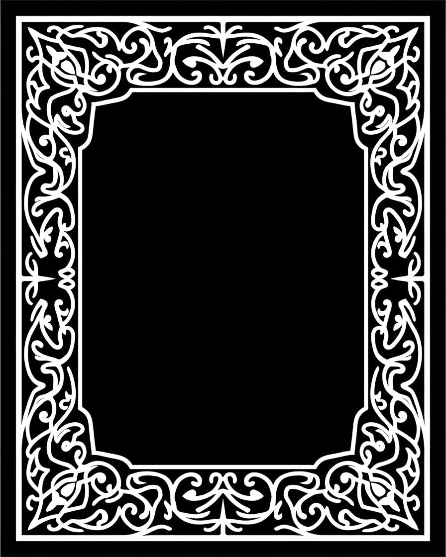 Intricate White Scroll Border Design Rug