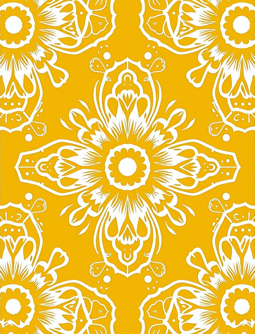 Gold White Floral Mandala Patterned Rug