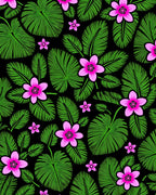 Vibrant Pink Floral Green Leaf Pattern Rug