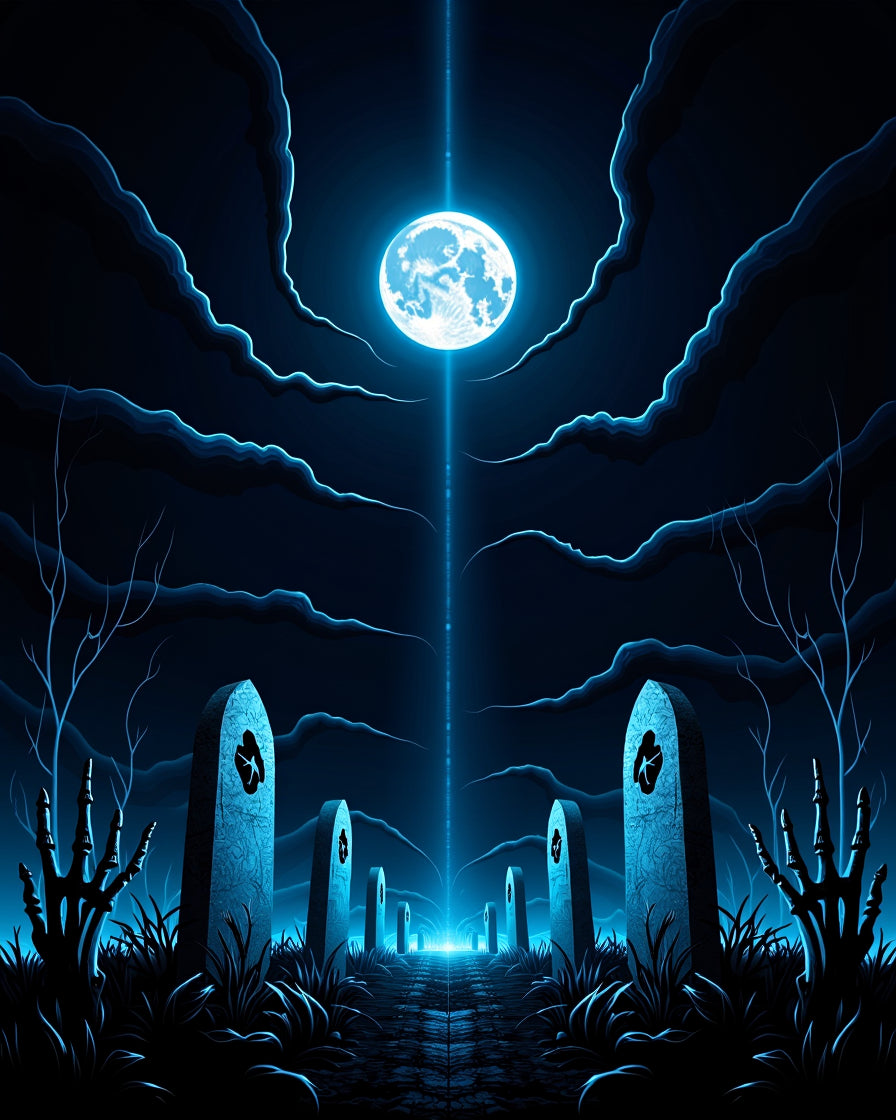 Spooky Moonlight Graveyard Design Rug