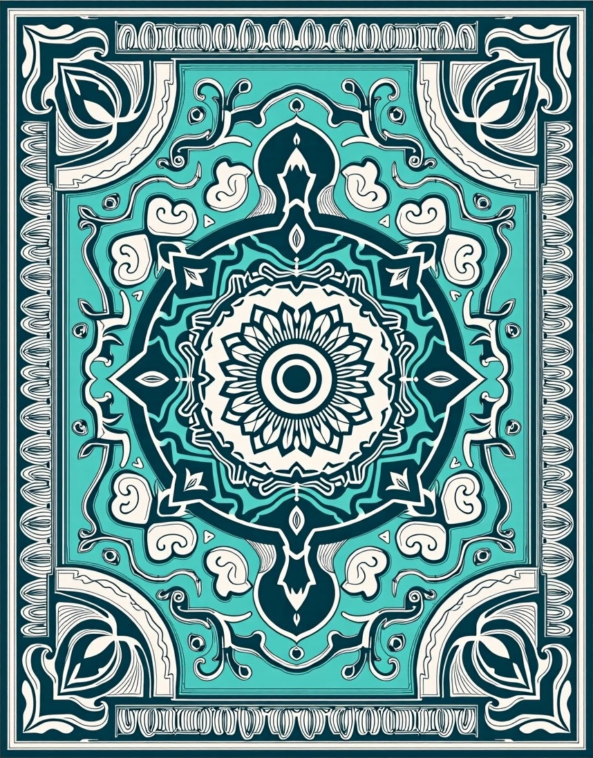 Teal Teal Mandala Detailed Pattern Rug