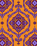 Ornate Damask Patterned Purple Orange Rug