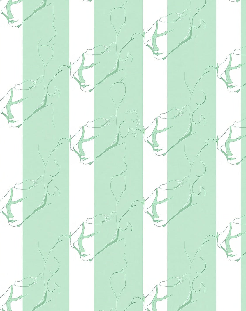 Mint Striped Floral Line Art Rug